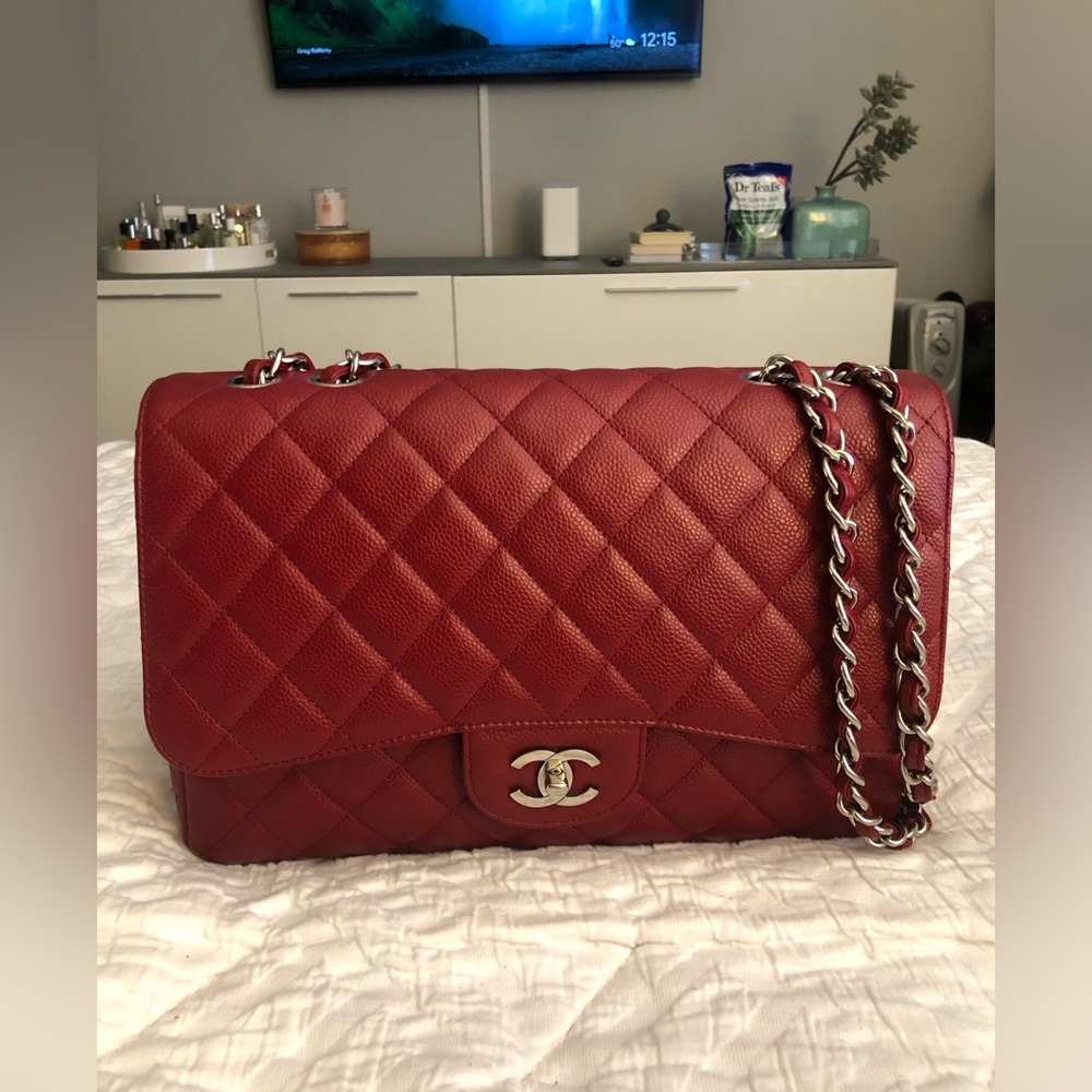 Chanel Large Classic Single Flap in Red Caviar